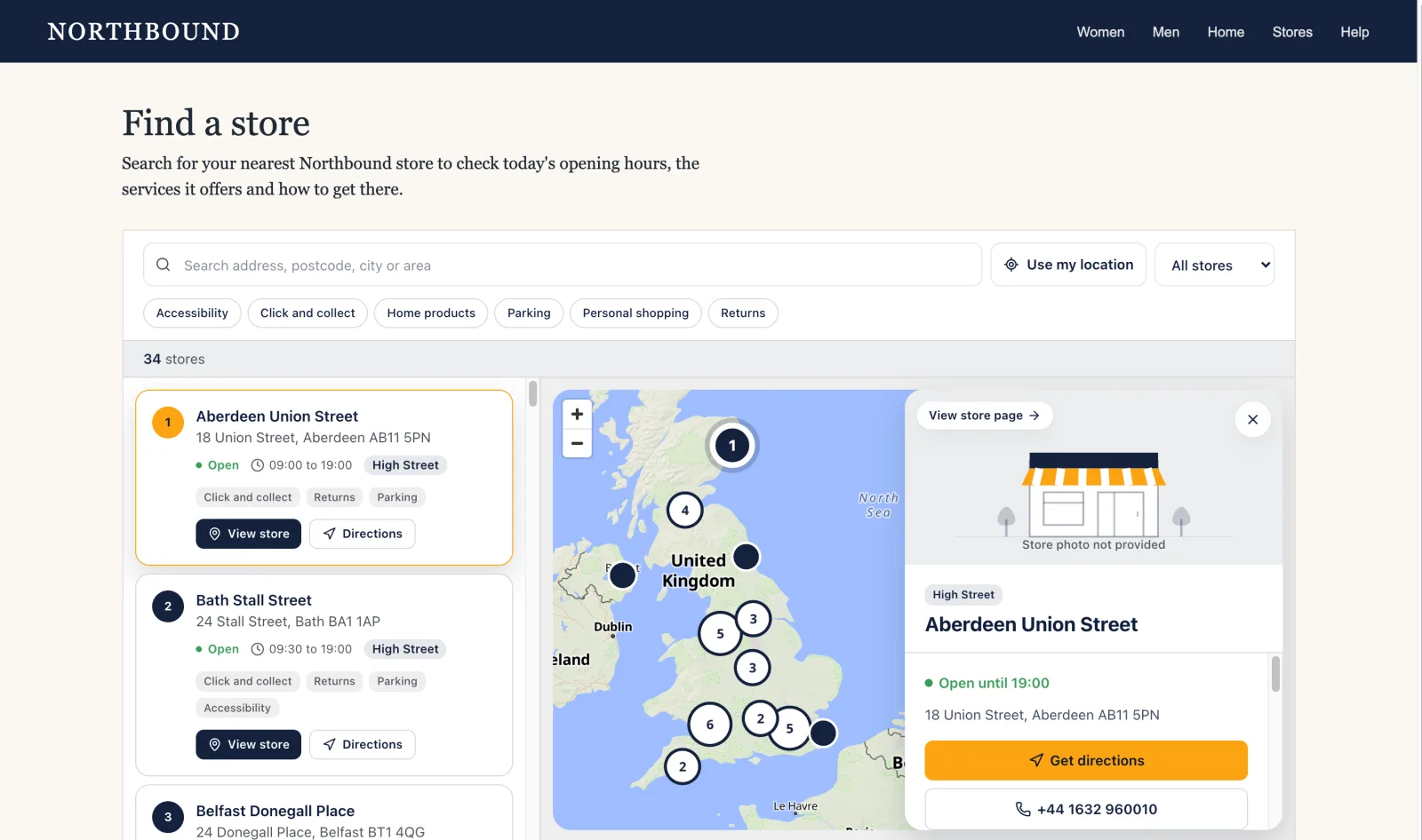 The same locator embedded as a widget on a sample retailer's own site